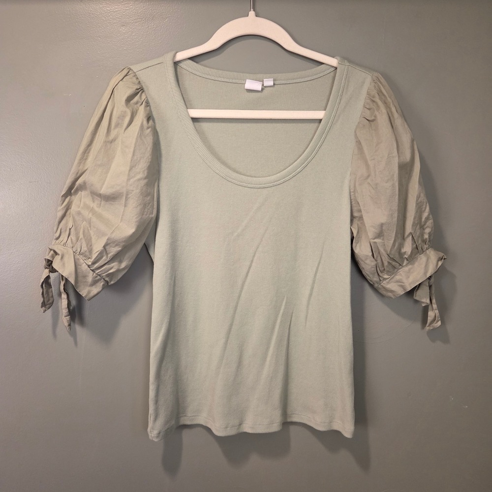 Gap Women's Puff Sleeve Ribbed Scoop Neck T-Shirt, Size S, Sage Green